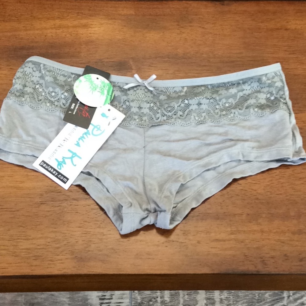 Grey cotton panties with lace detail